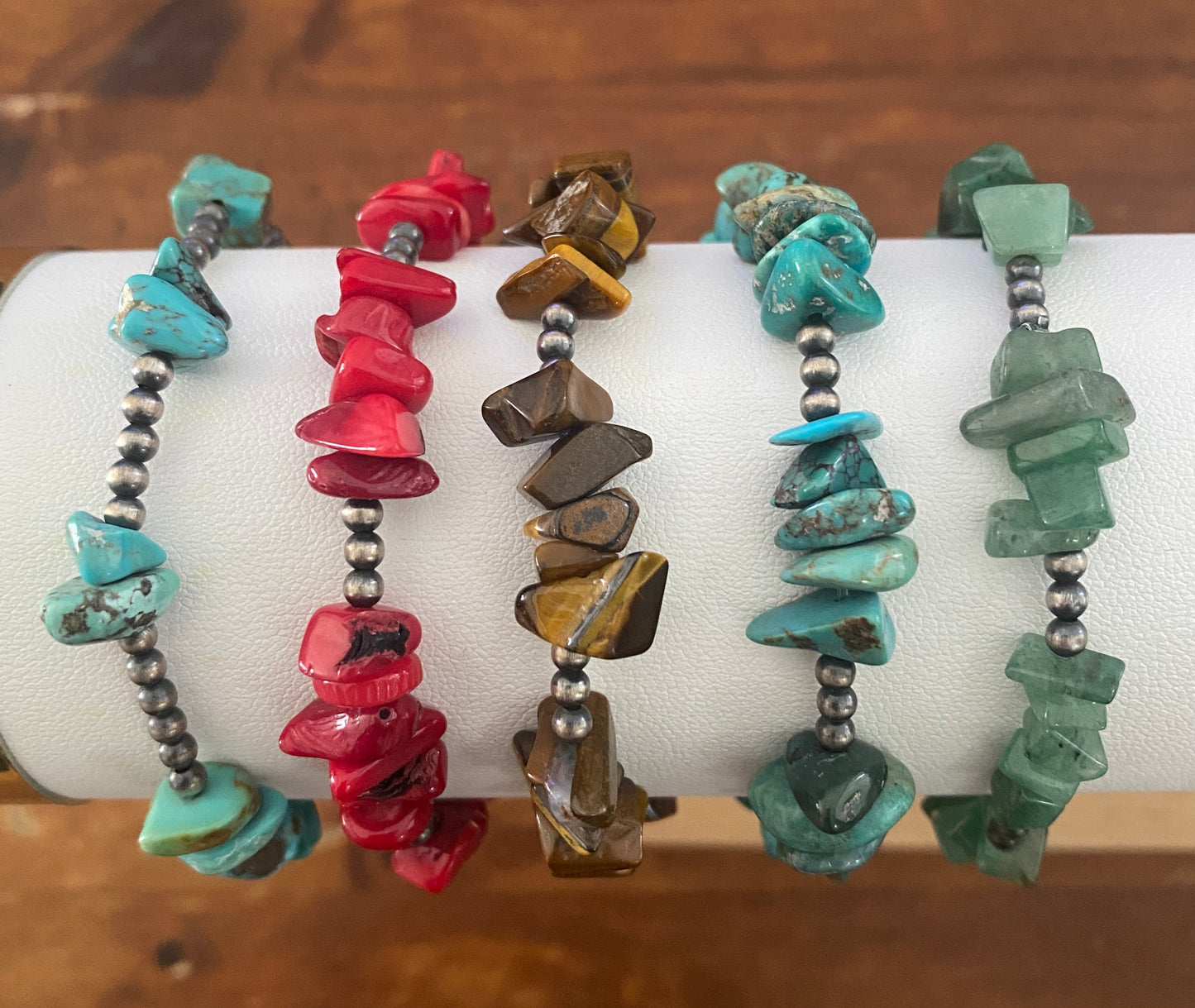Natural Gemstones and Desert Pearls Stretch Bracelets