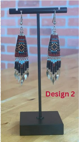 Inka Spirit Dangle Earrings – Hand-Painted Wood & Delica Beads with Peruvian Alpaca Silver Accents. Sterling Silver Hooks Available.