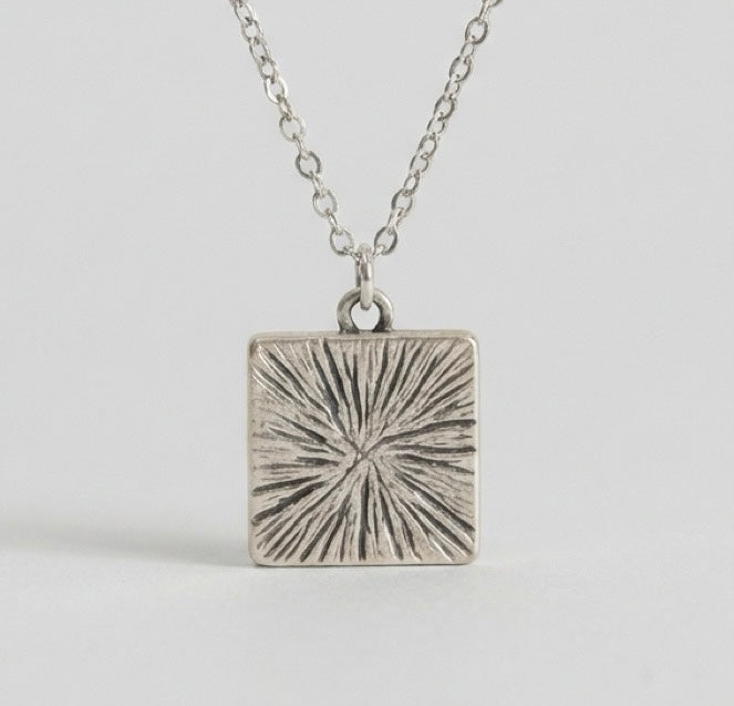 Inca-Inspired Textile Art Resin Necklace – Handmade Alloy Bezel Pendant – 18” Rhodium Chain
