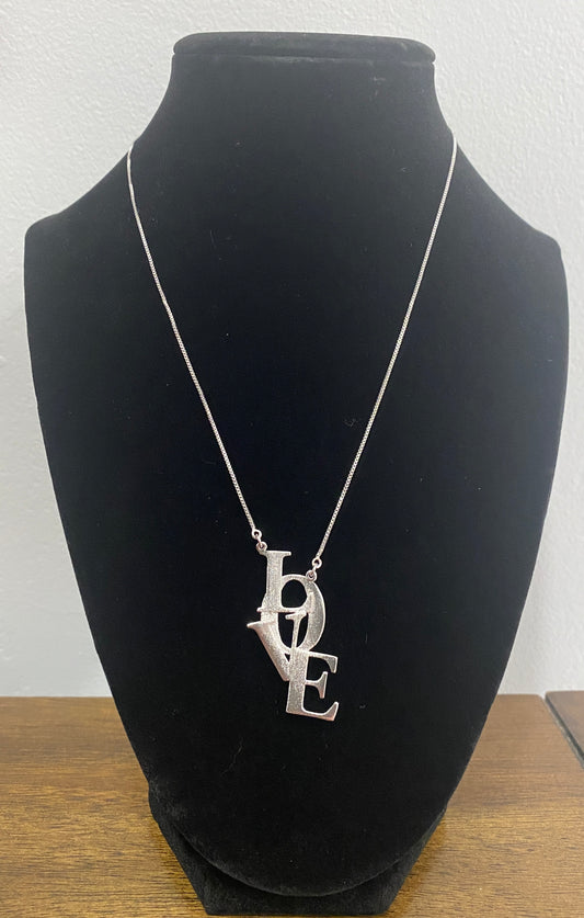 LOVE Rhodium Box Chain Necklace  16" + 1.75" Extension. Dainty Love Necklace.
