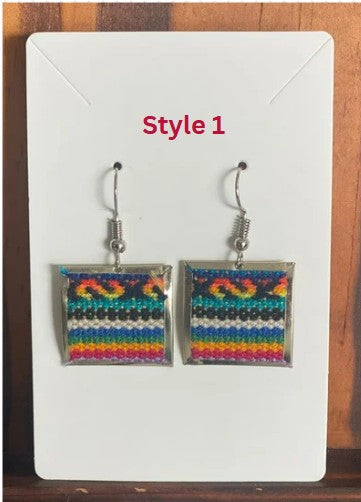 Colorful Handwoven Inka Fabric Earrings – Alpaca Silver Dangle Earrings from Cusco. Sterling Silver Hooks Available.