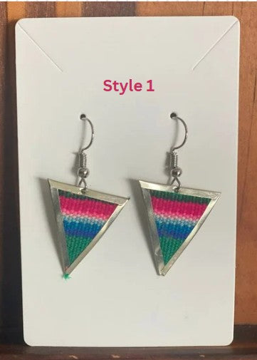 Colorful Handwoven Inka Fabric Earrings – Alpaca Silver Dangle Earrings from Cusco. Sterling Silver Hooks Available