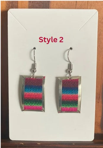 Colorful Handwoven Inka Fabric Earrings – Alpaca Silver Dangle Earrings from Cusco. Sterling Silver Hooks Available.