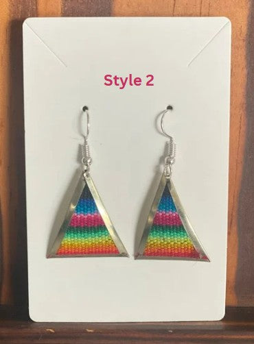 Colorful Handwoven Inka Fabric Earrings – Alpaca Silver Dangle Earrings from Cusco. Sterling Silver Hooks Available