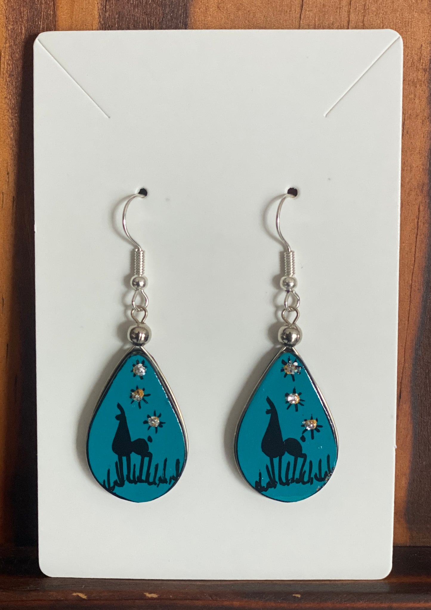 Hand-Painted Wooden Alpaca Earrings (4 Colors). Boho chic hand painted wooden earrings. Artisan dangle earrings. Peruvian Jewelry. Sterling Silver Hooks Available.