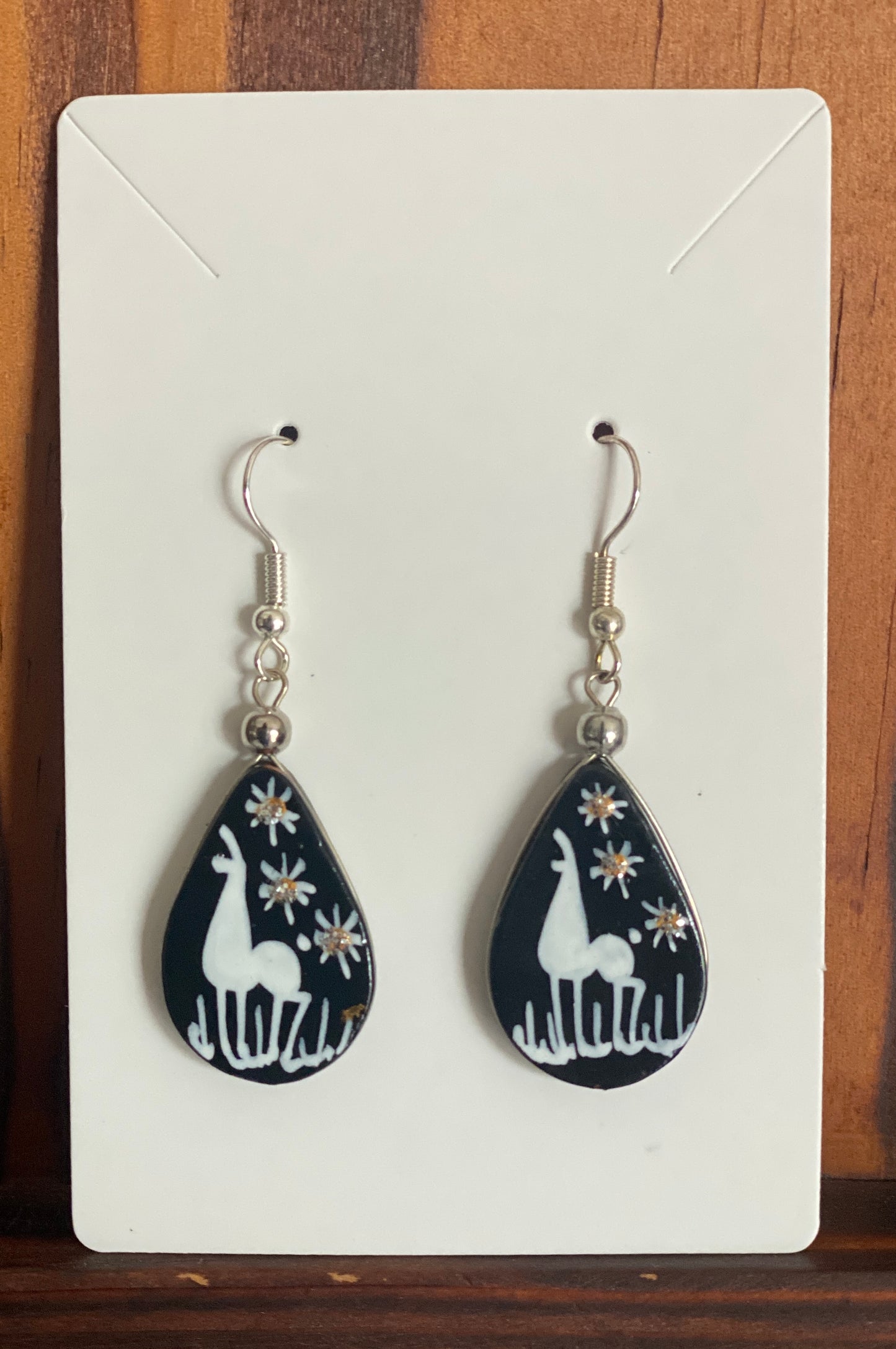 Hand-Painted Wooden Alpaca Earrings (4 Colors). Boho chic hand painted wooden earrings. Artisan dangle earrings. Peruvian Jewelry. Sterling Silver Hooks Available.