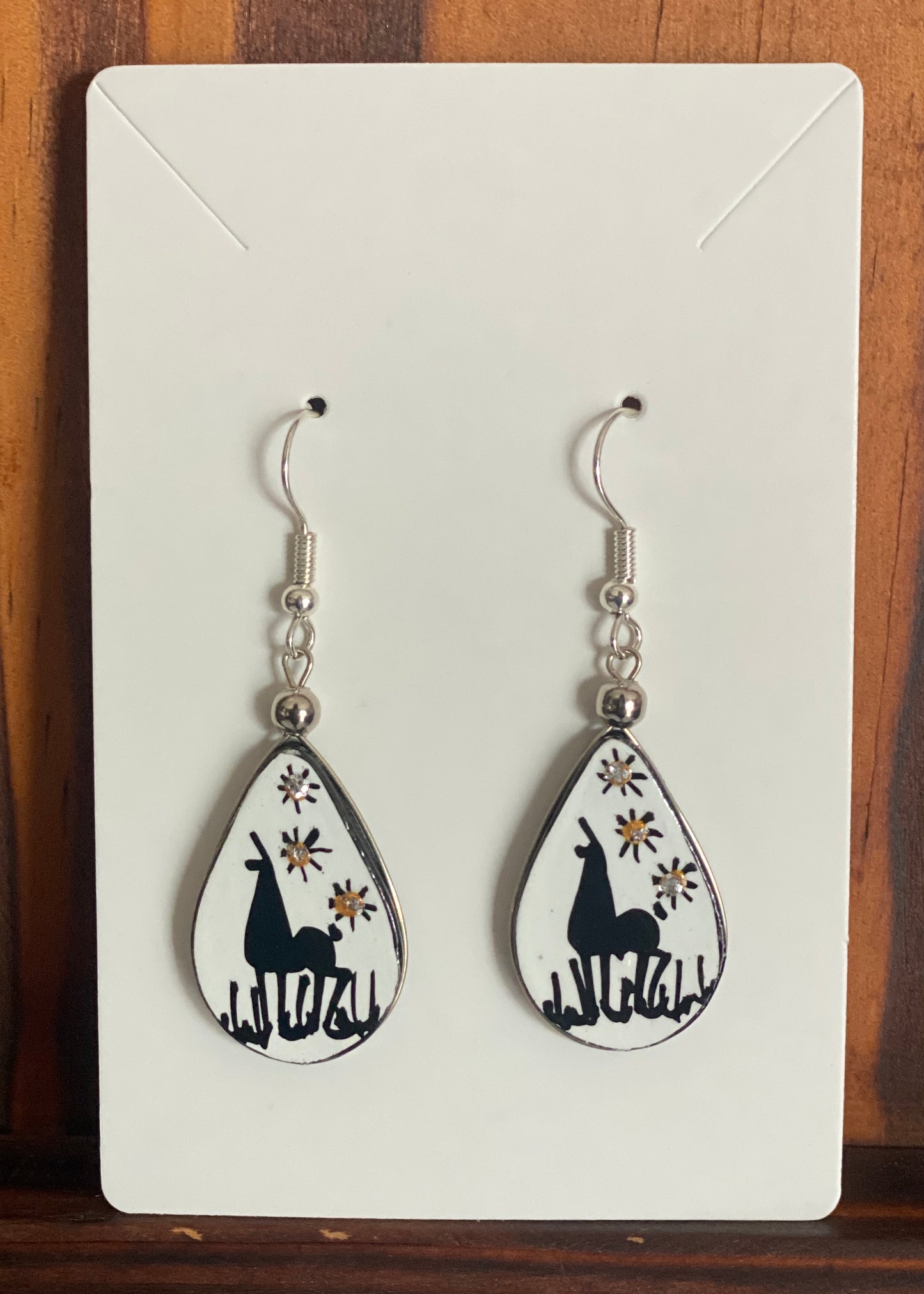 Hand-Painted Wooden Alpaca Earrings (4 Colors). Boho chic hand painted wooden earrings. Artisan dangle earrings. Peruvian Jewelry. Sterling Silver Hooks Available.
