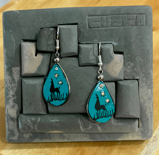 Hand-Painted Wooden Alpaca Earrings (4 Colors). Boho chic hand painted wooden earrings. Artisan dangle earrings. Peruvian Jewelry. Sterling Silver Hooks Available.