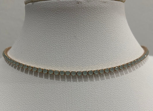 Sea Green Tennis Chain Choker – Gold-Plated with 7 Coats of 18K Gold, Heart-Link Extension (13.5" + 3")