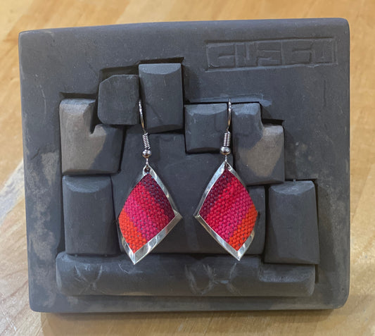 Colorful Handwoven Inka Fabric Earrings – Alpaca Silver Dangle Earrings from Cusco. Sterling Silver Hooks Available