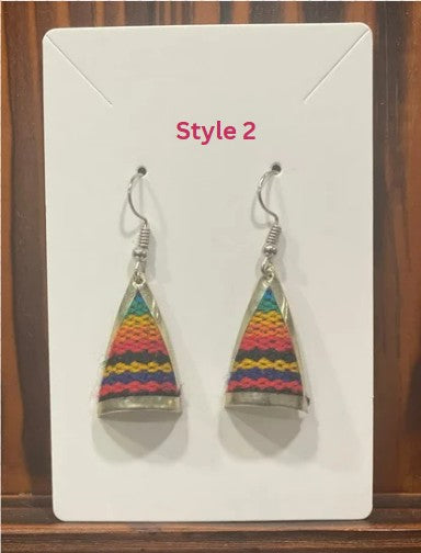 Colorful Handwoven Inka Fabric Earrings – Alpaca Silver Dangle Earrings from Cusco. Sterling Silver Hooks Available