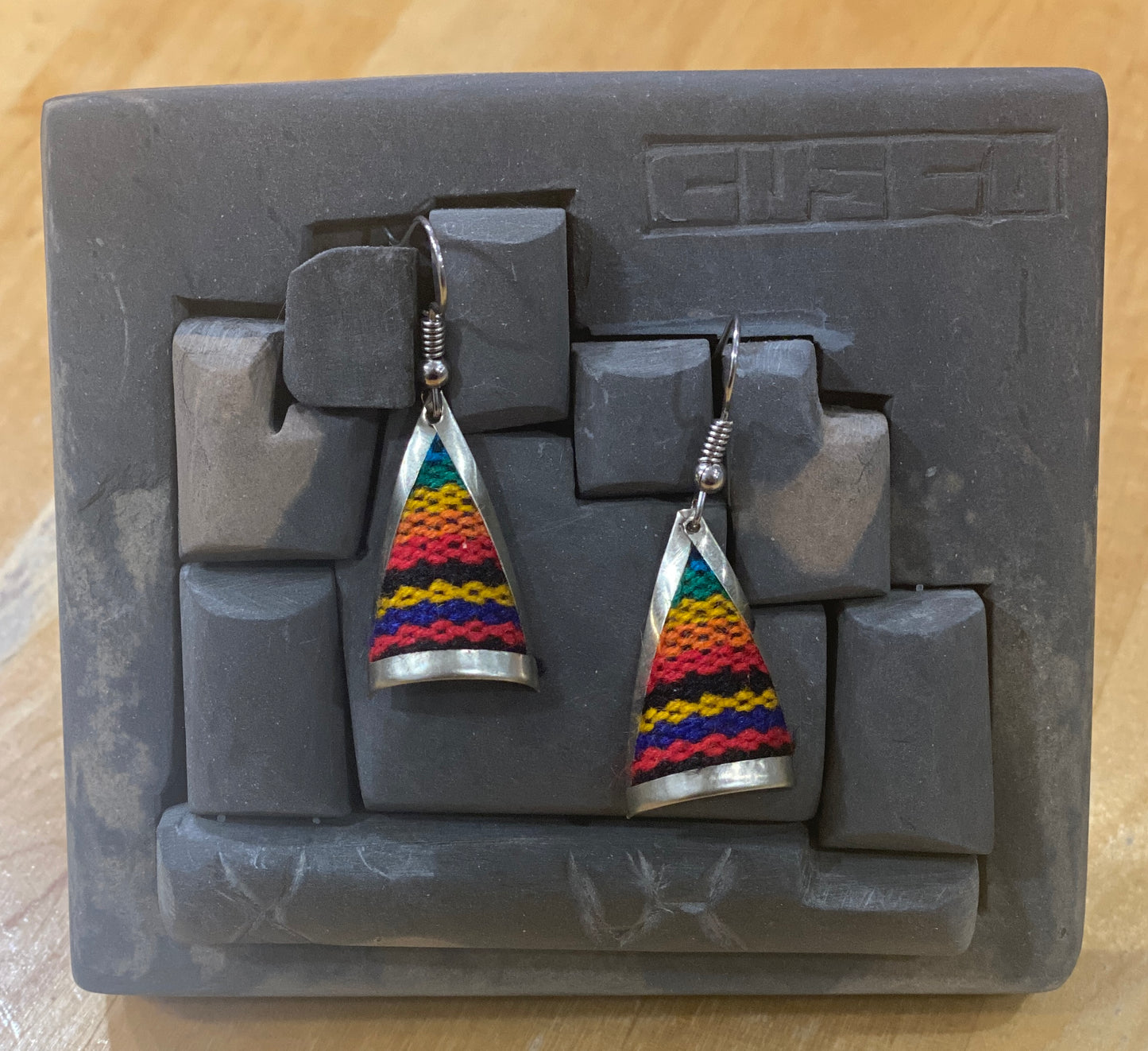 Colorful Handwoven Inka Fabric Earrings – Alpaca Silver Dangle Earrings from Cusco. Sterling Silver Hooks Available