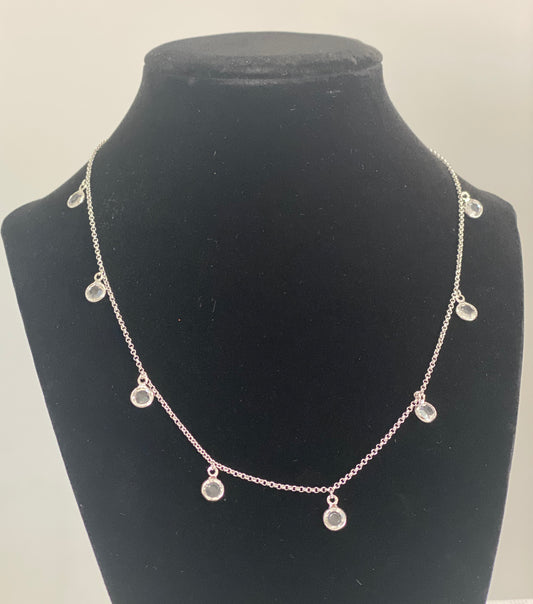 Elegant 18" Rhodium-Plated Necklace with Sparkling Crystal Accents
