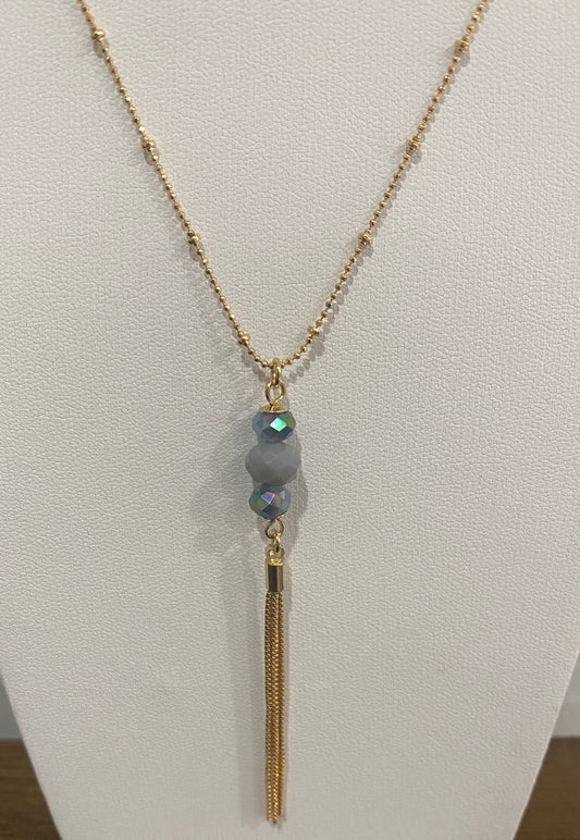 Layered Crystal Pendant Necklace – 18K Gold-Plated Beaded Chain with Box Chain Tassel (27" + 1")