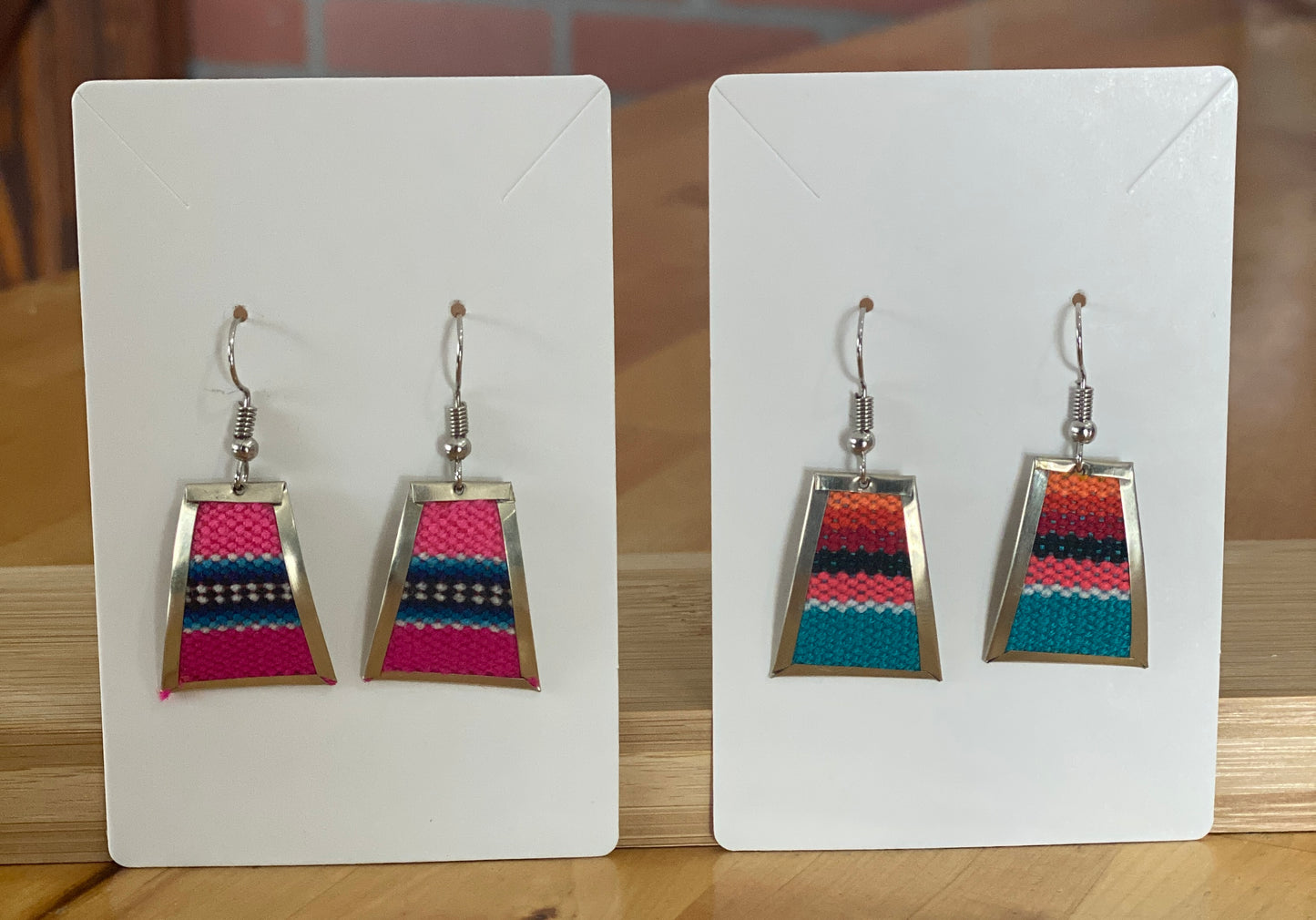 Colorful Handwoven Inka Fabric Earrings – Alpaca Silver Dangle Earrings from Cusco. Sterling Silver Hooks Available