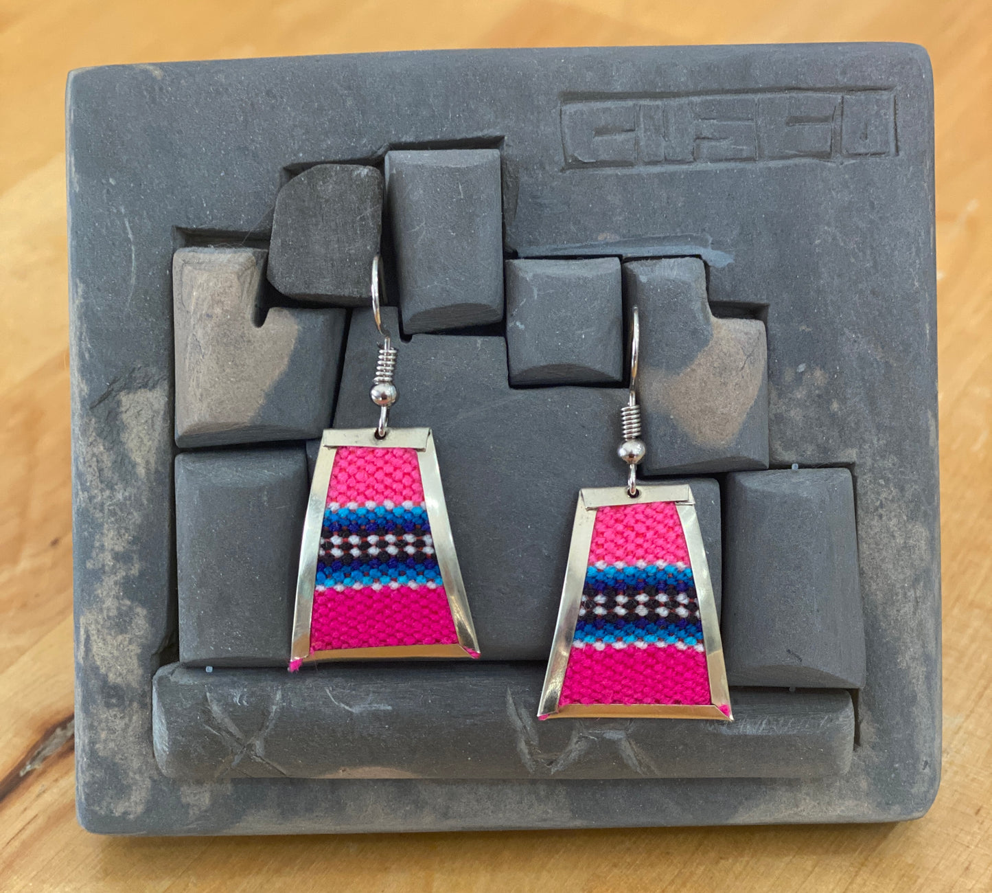 Colorful Handwoven Inka Fabric Earrings – Alpaca Silver Dangle Earrings from Cusco. Sterling Silver Hooks Available