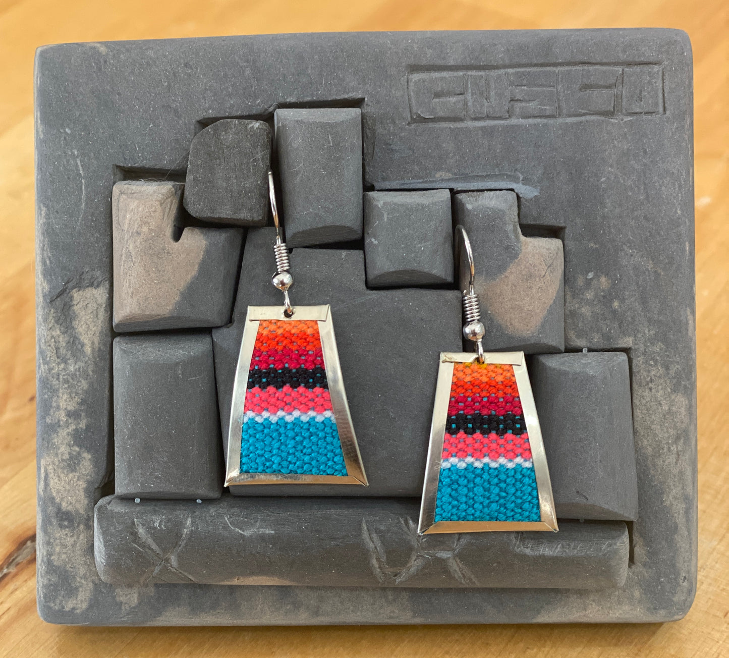 Colorful Handwoven Inka Fabric Earrings – Alpaca Silver Dangle Earrings from Cusco. Sterling Silver Hooks Available