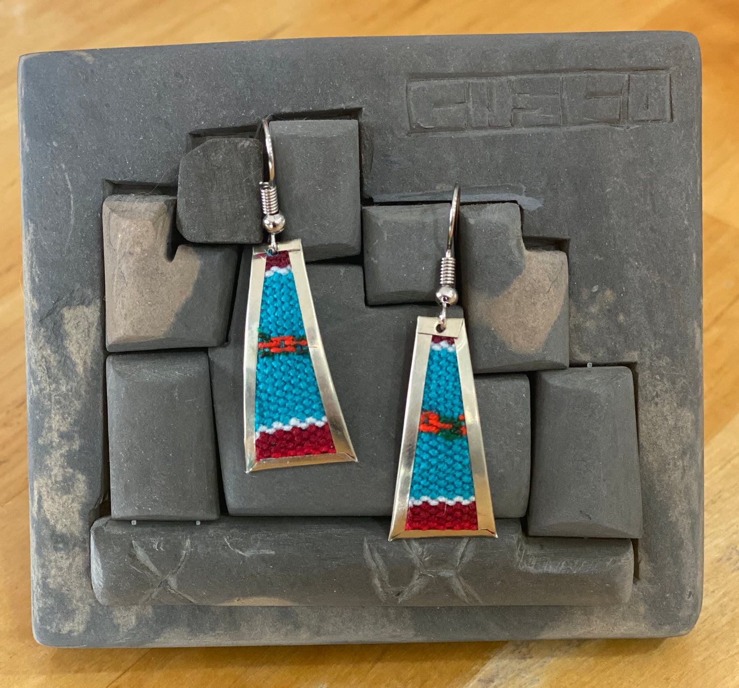 Colorful Handwoven Inka Fabric Earrings - Alpaca Silver Dangle Earrings from Cusco - Sterling Silver Hooks Available