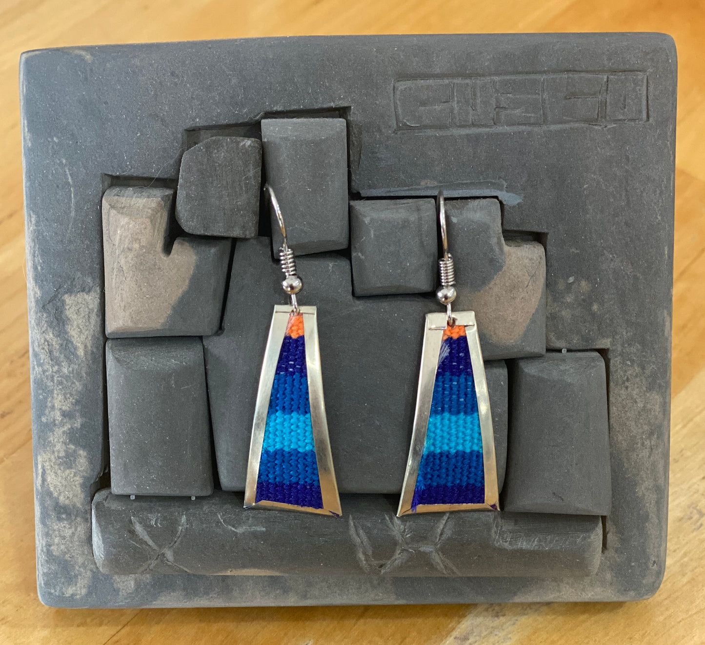 Colorful Handwoven Inka Fabric Earrings - Alpaca Silver Dangle Earrings from Cusco - Sterling Silver Hooks Available