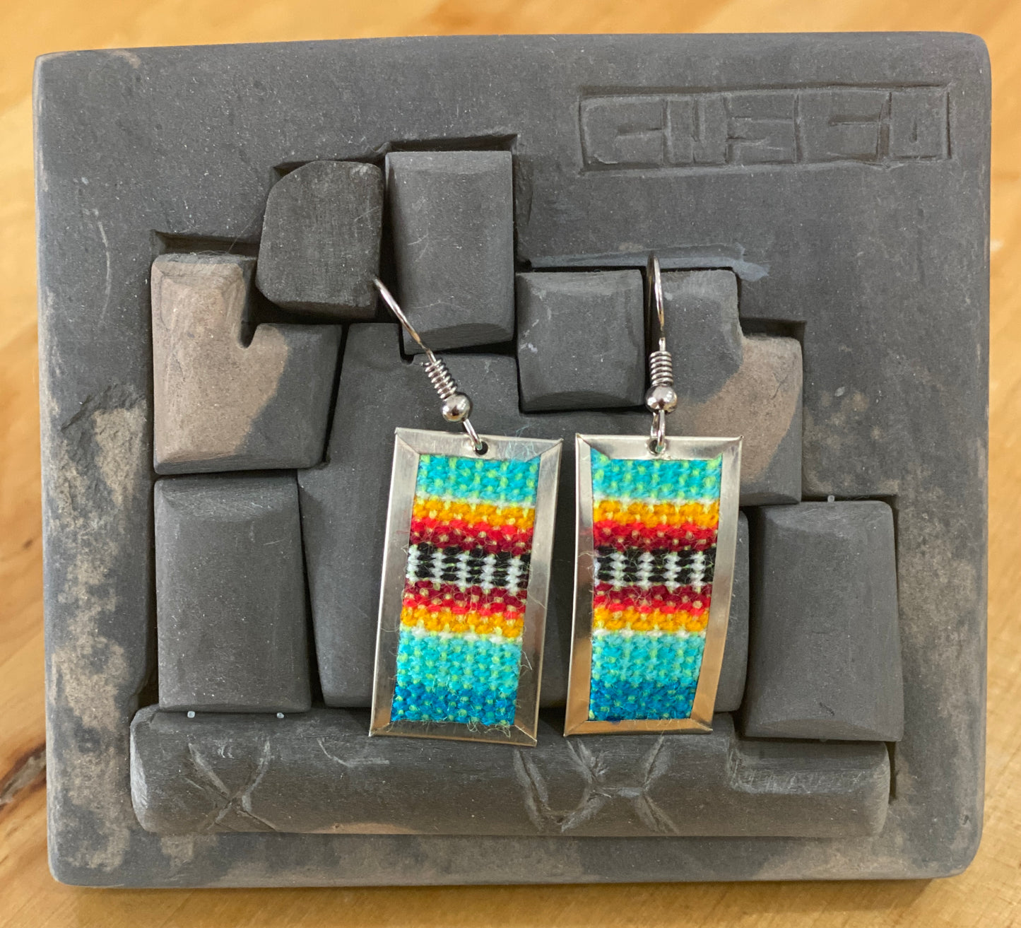 Colorful Handwoven Inka Fabric Earrings – Alpaca Silver Dangle Earrings from Cusco. Sterling Silver Hooks Available.