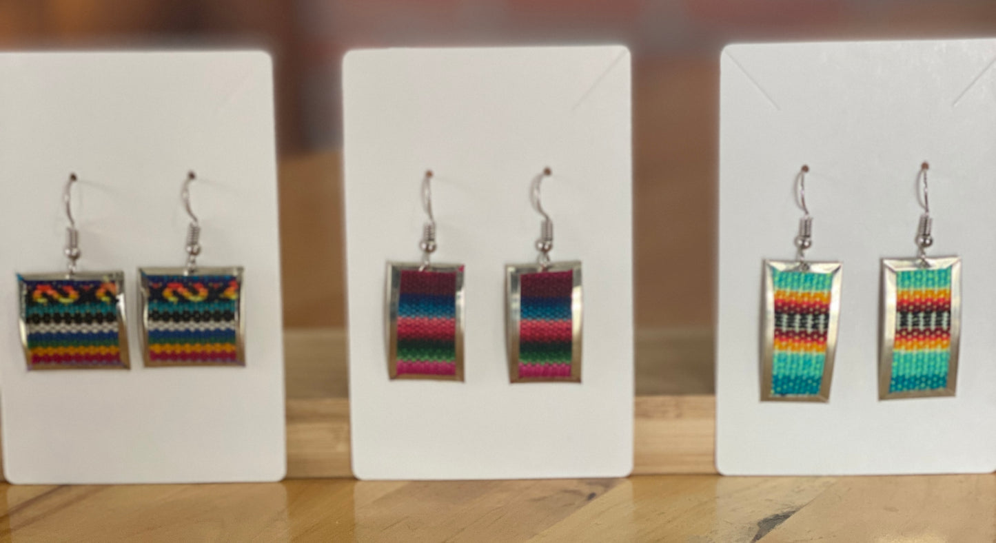 Colorful Handwoven Inka Fabric Earrings – Alpaca Silver Dangle Earrings from Cusco. Sterling Silver Hooks Available.
