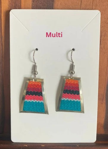 Colorful Handwoven Inka Fabric Earrings – Alpaca Silver Dangle Earrings from Cusco. Sterling Silver Hooks Available