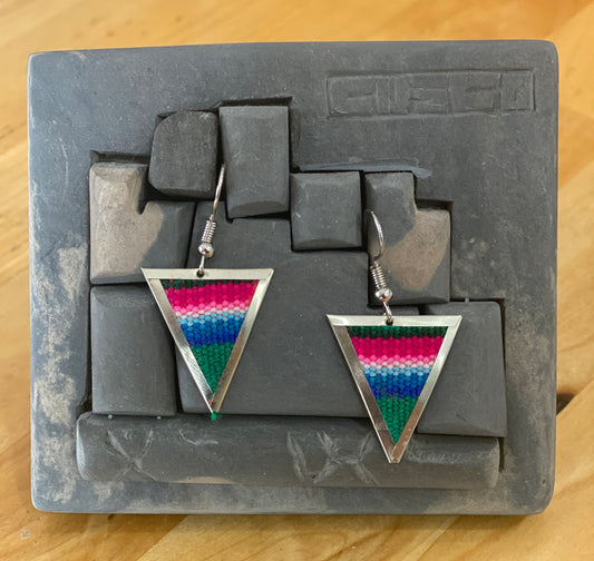 Colorful Handwoven Inka Fabric Earrings – Alpaca Silver Dangle Earrings from Cusco. Sterling Silver Hooks Available