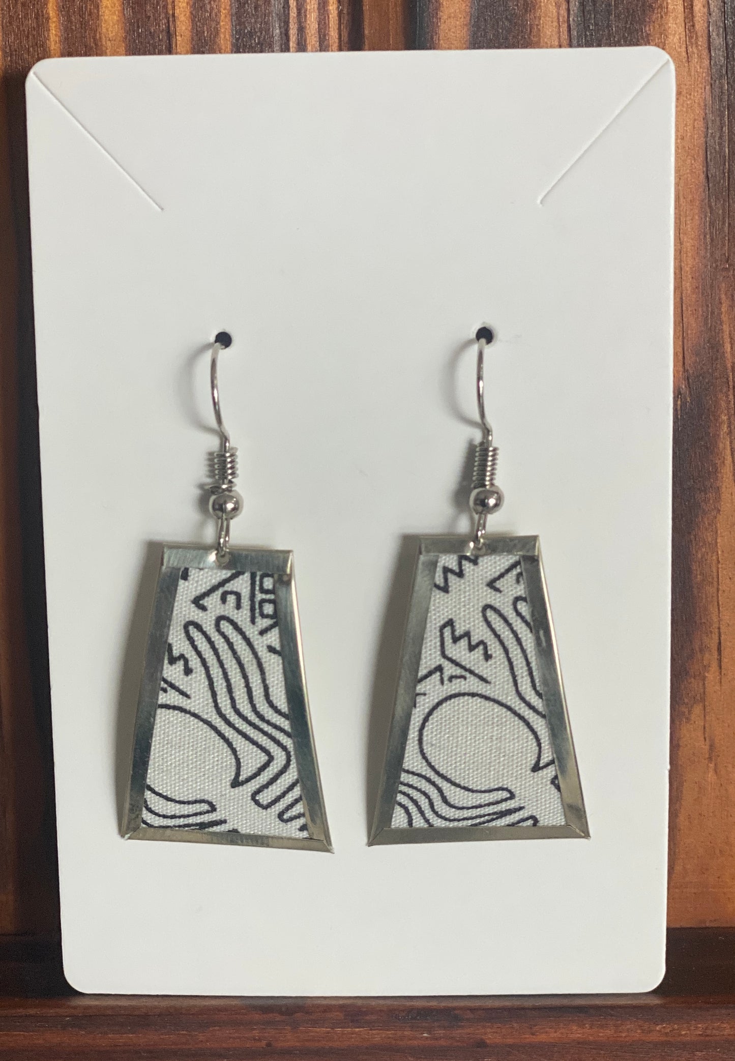 Handmade Trapezoid Dangle Earrings – Inka Textile & Alpaca Silver from Cusco. Sterling Silver Hooks Available