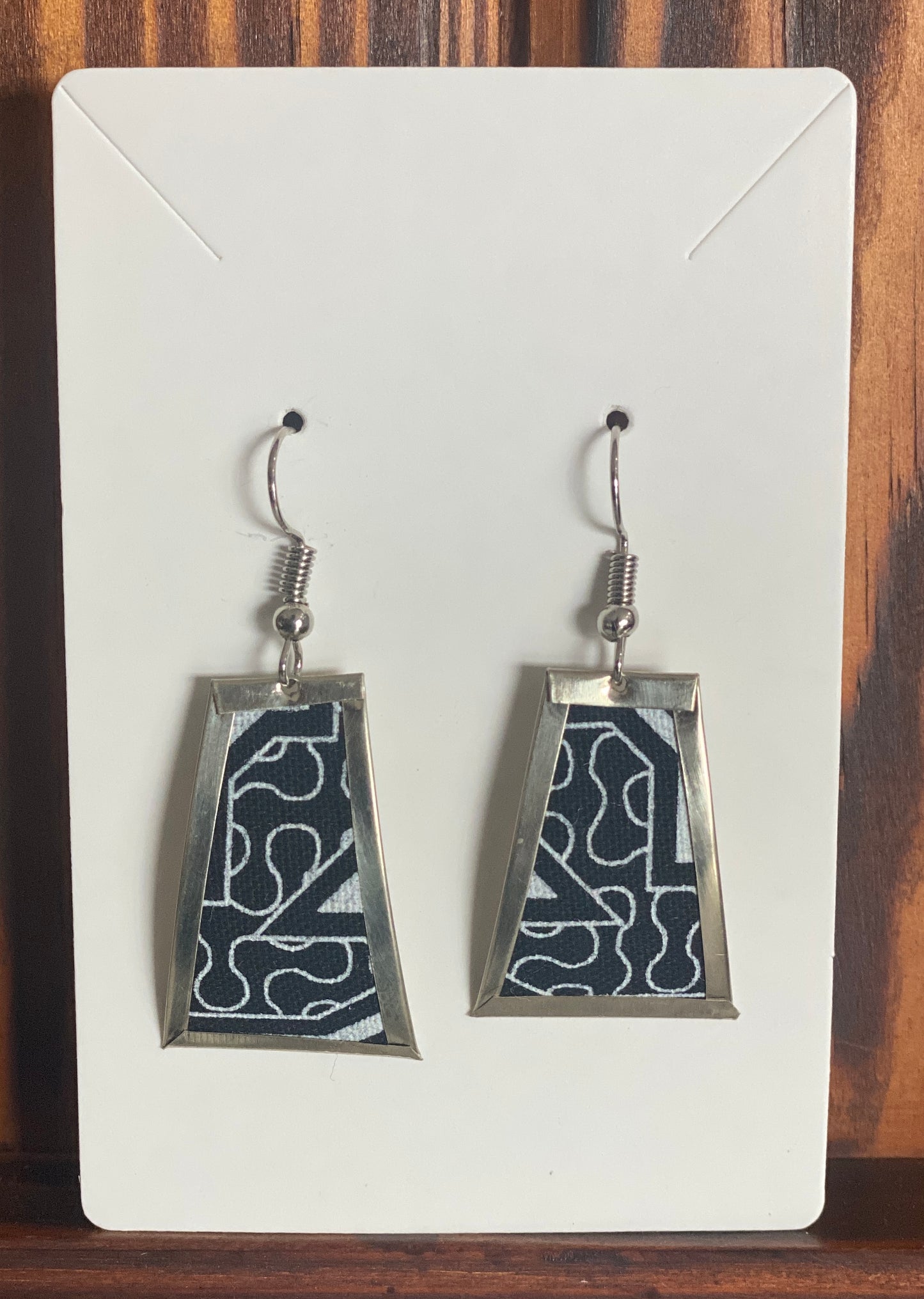 Handmade Trapezoid Dangle Earrings – Inka Textile & Alpaca Silver from Cusco. Sterling Silver Hooks Available