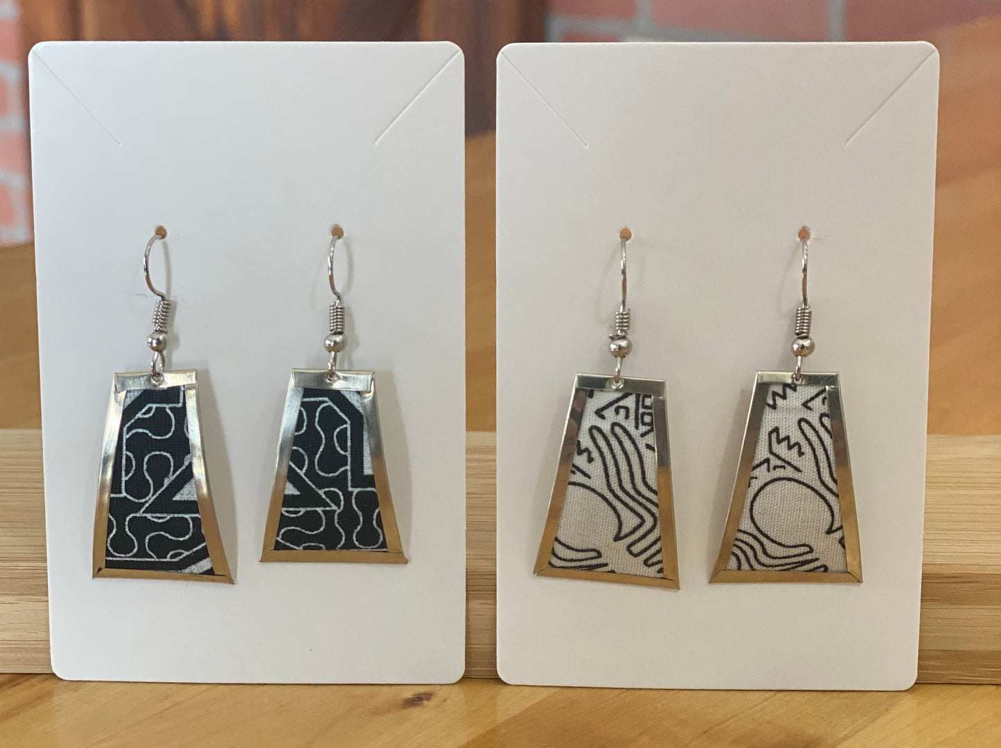 Handmade Trapezoid Dangle Earrings – Inka Textile & Alpaca Silver from Cusco. Sterling Silver Hooks Available