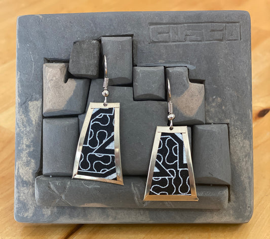 Handmade Trapezoid Dangle Earrings – Inka Textile & Alpaca Silver from Cusco. Sterling Silver Hooks Available