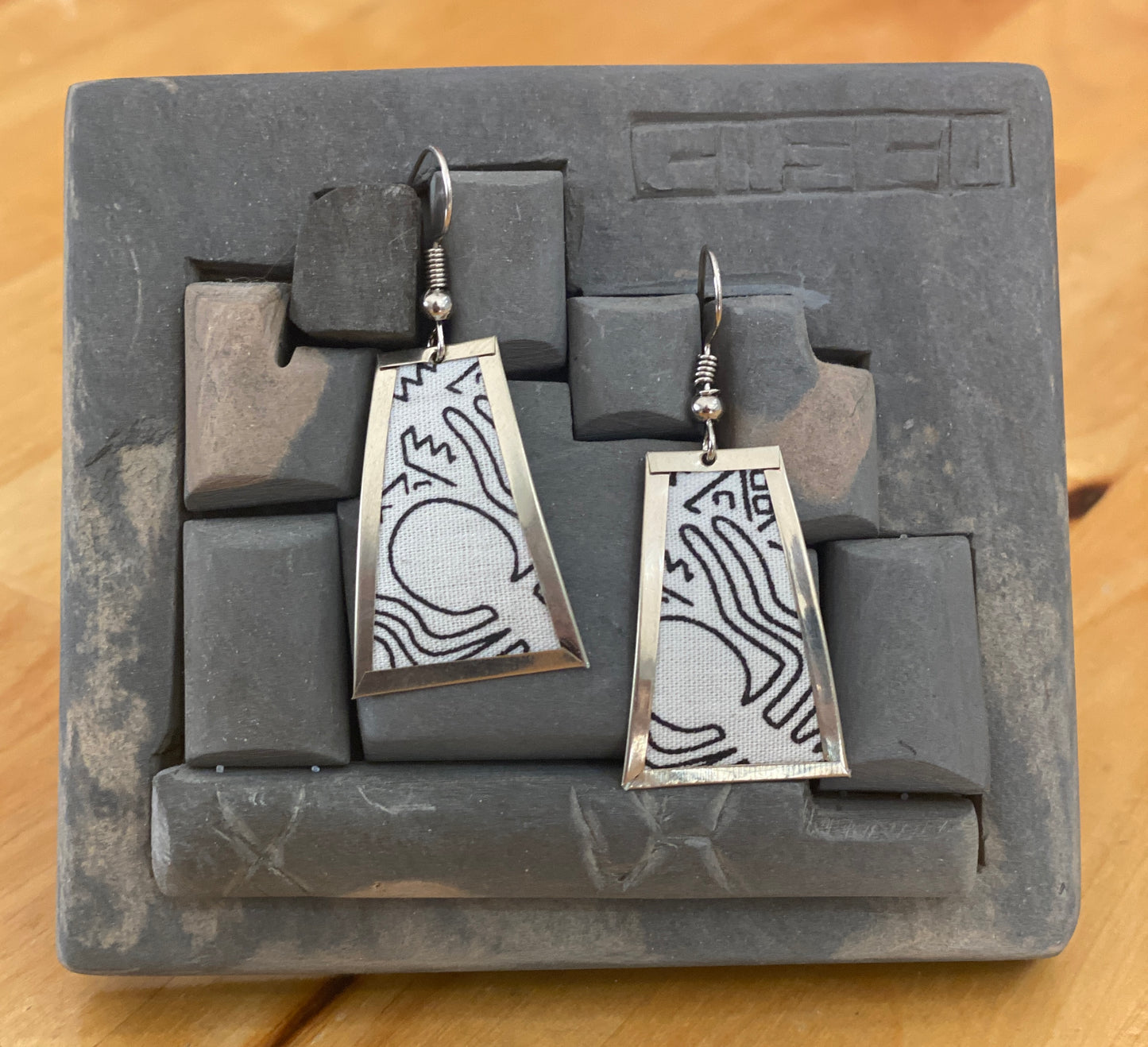 Handmade Trapezoid Dangle Earrings – Inka Textile & Alpaca Silver from Cusco. Sterling Silver Hooks Available