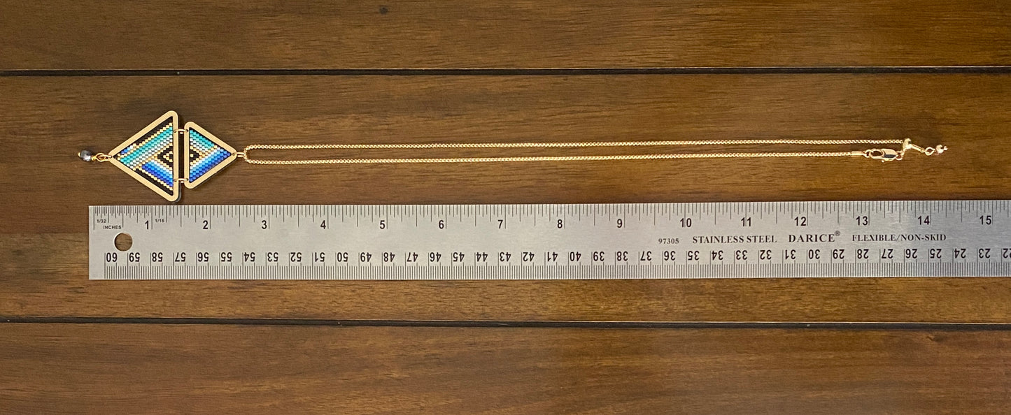 Geometric Miyuki Beads Necklace with Adjustable Chain and Hematite Accent.