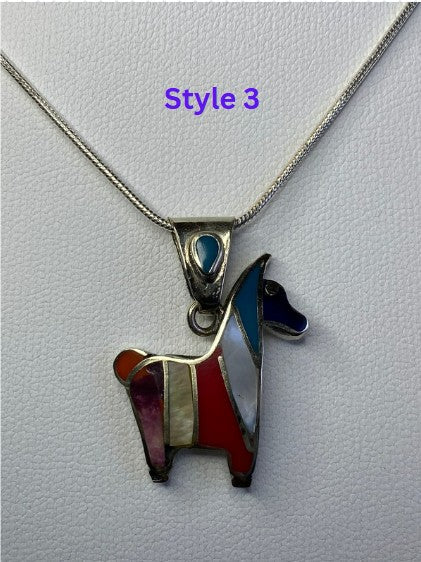 Inka Pattern Silver Alpaca Necklaces – Choose Your Style. Cute Alpaca Peruvian Necklace. Inka Symbols Jewelry. Inka Necklace.
