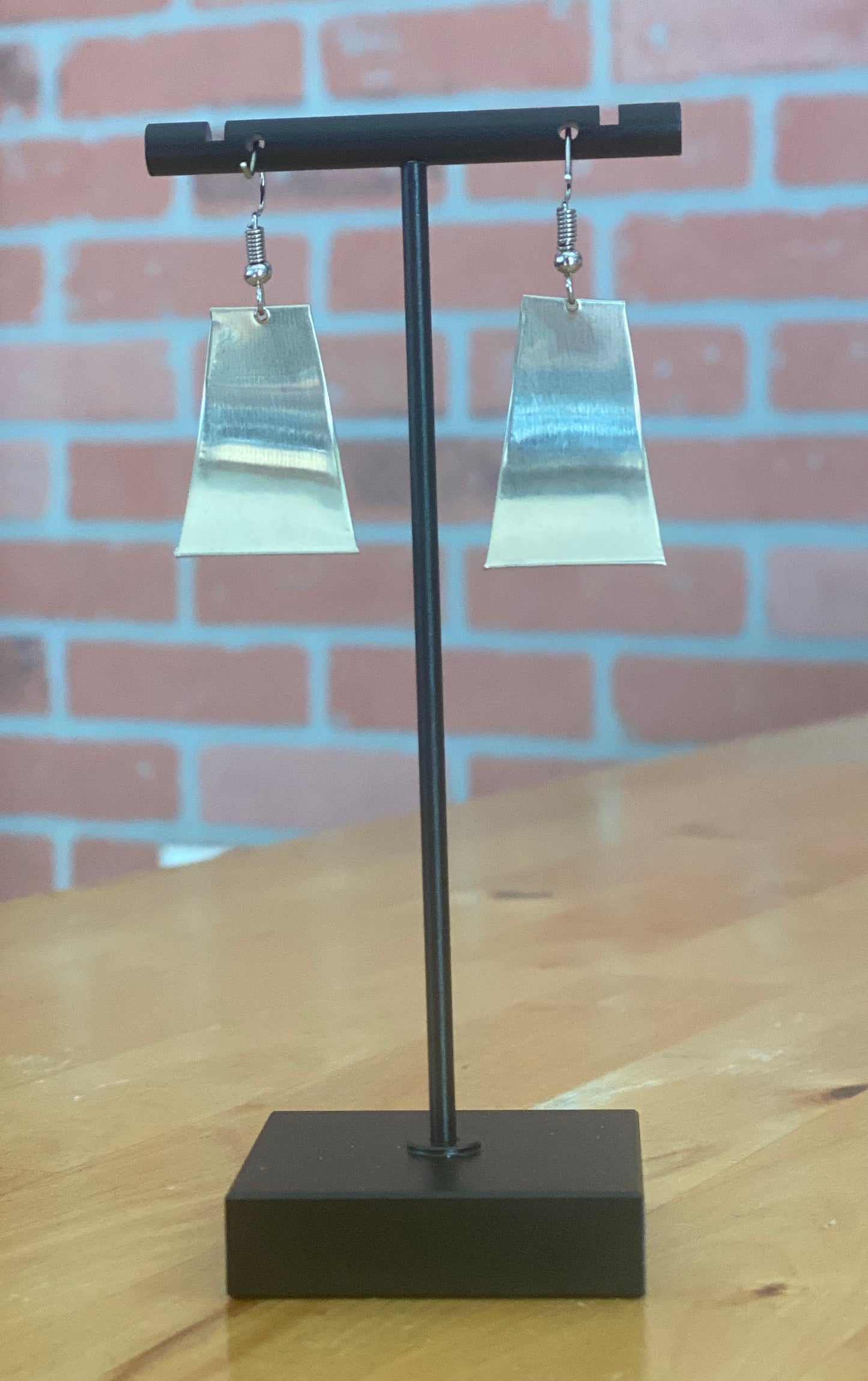 Handmade Trapezoid Dangle Earrings – Inka Textile & Alpaca Silver from Cusco. Sterling Silver Hooks Available