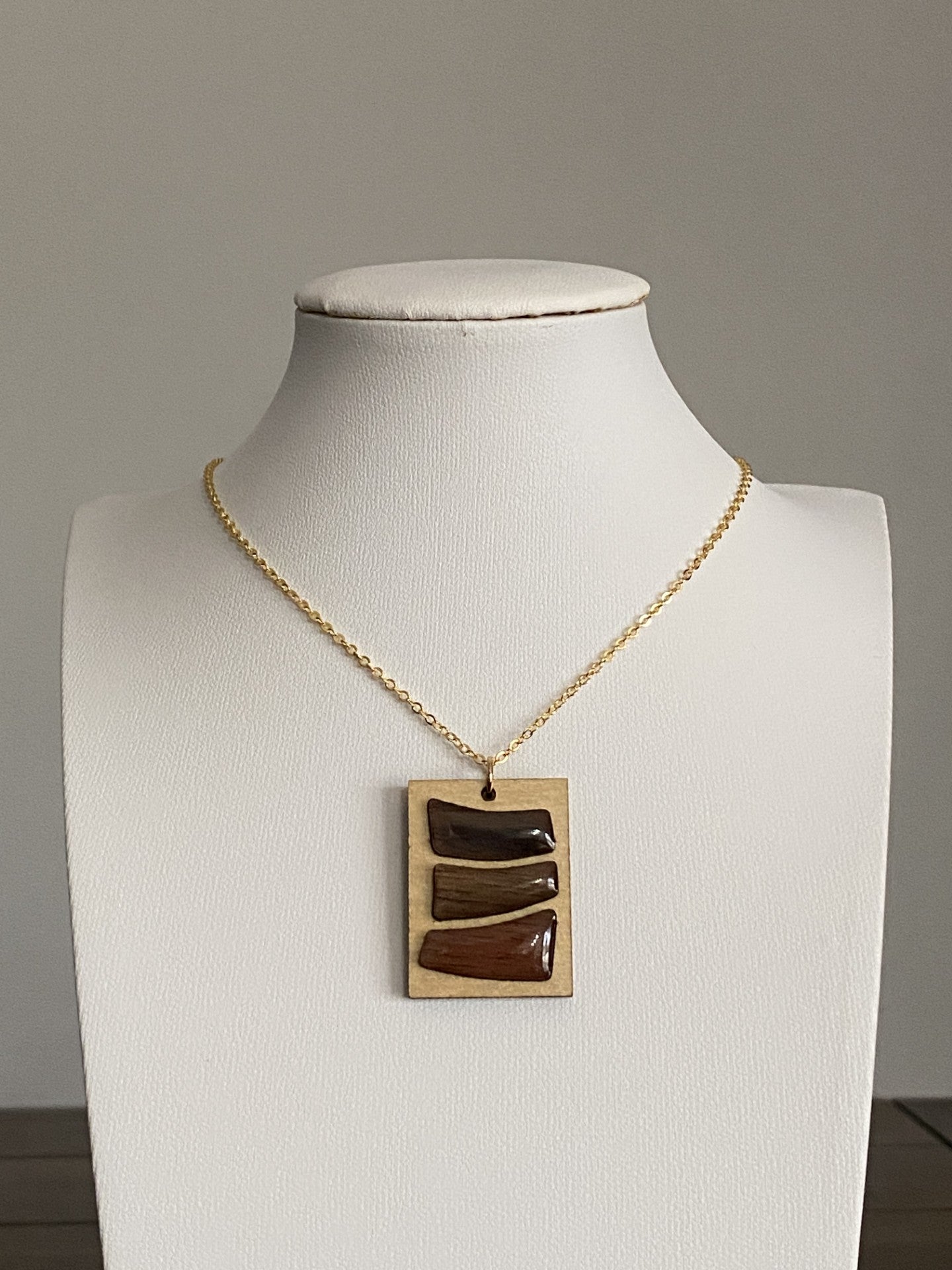 Handcrafted Brass & Wood Necklace with Colorful Resin and 16K Gold Chain