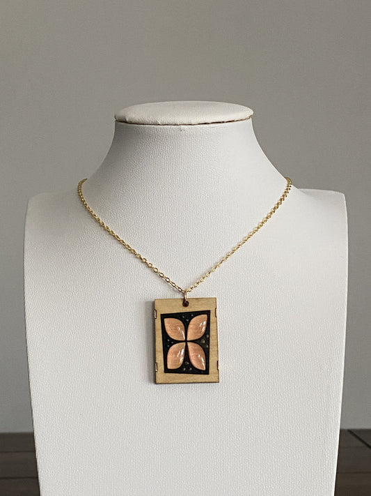 Handcrafted Brass & Wood Necklace with Colorful Resin and 16K Gold Chain