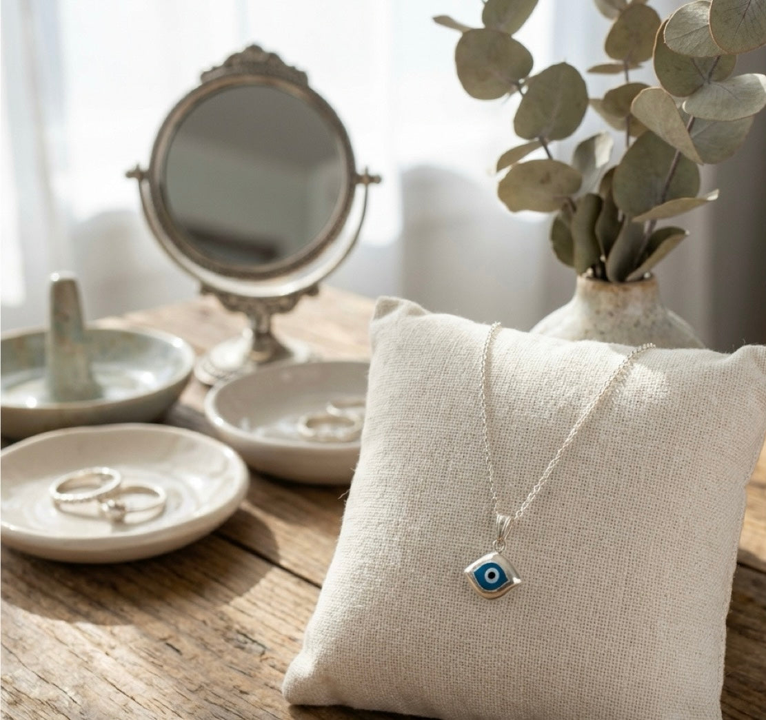 Sterling Silver Evil Eye Necklace – Protective Pendant & Chain, Spiritual Jewelry