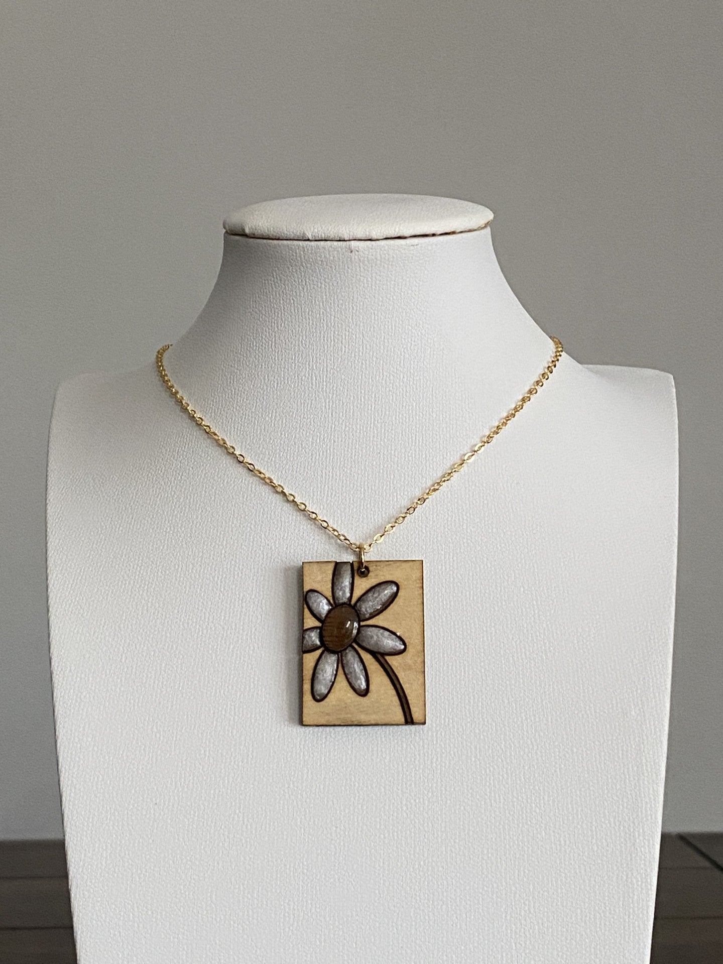 Handcrafted Brass & Wood Necklace with Colorful Resin and 16K Gold Chain