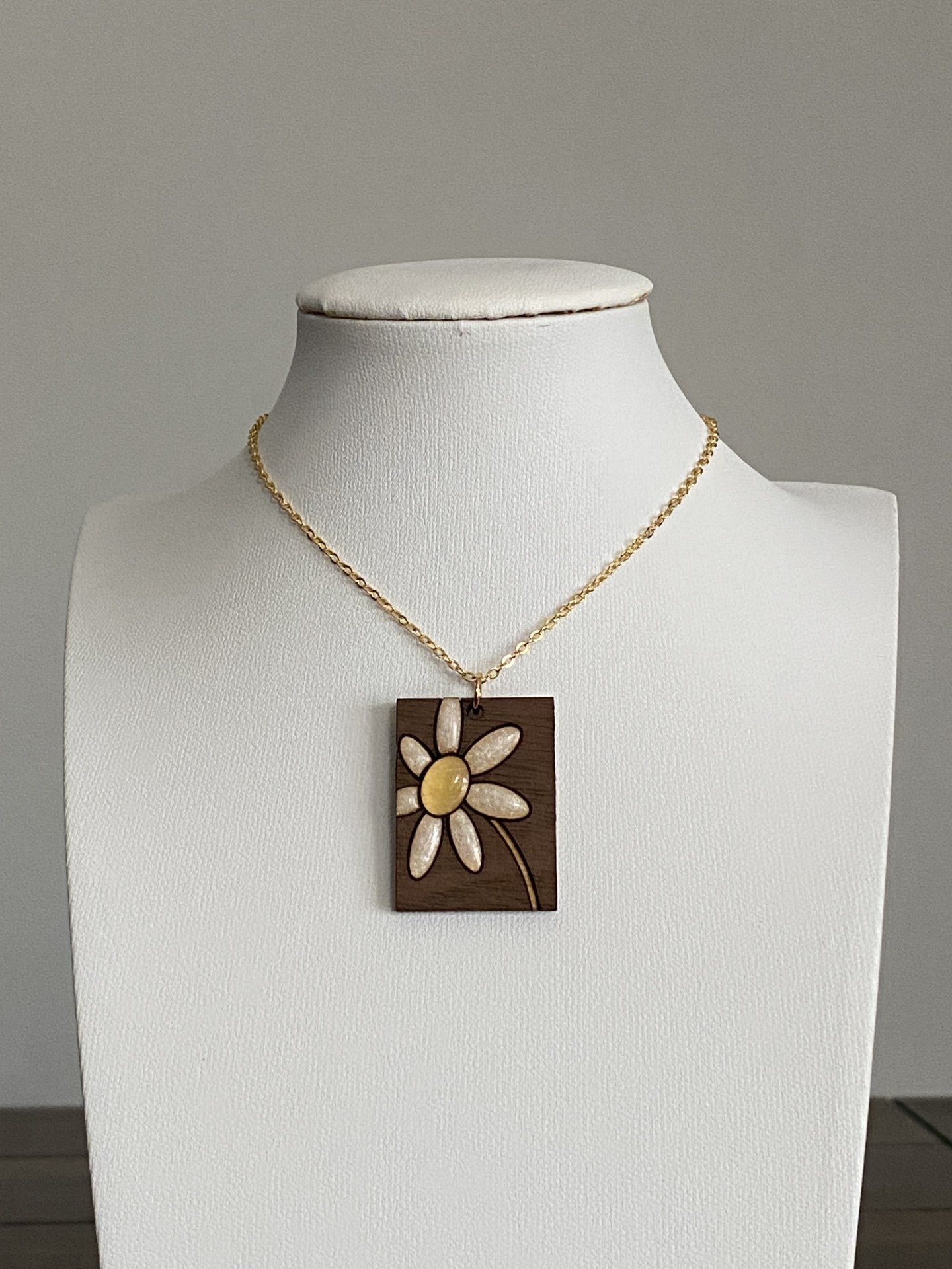 Handcrafted Brass & Wood Necklace with Colorful Resin and 16K Gold Chain