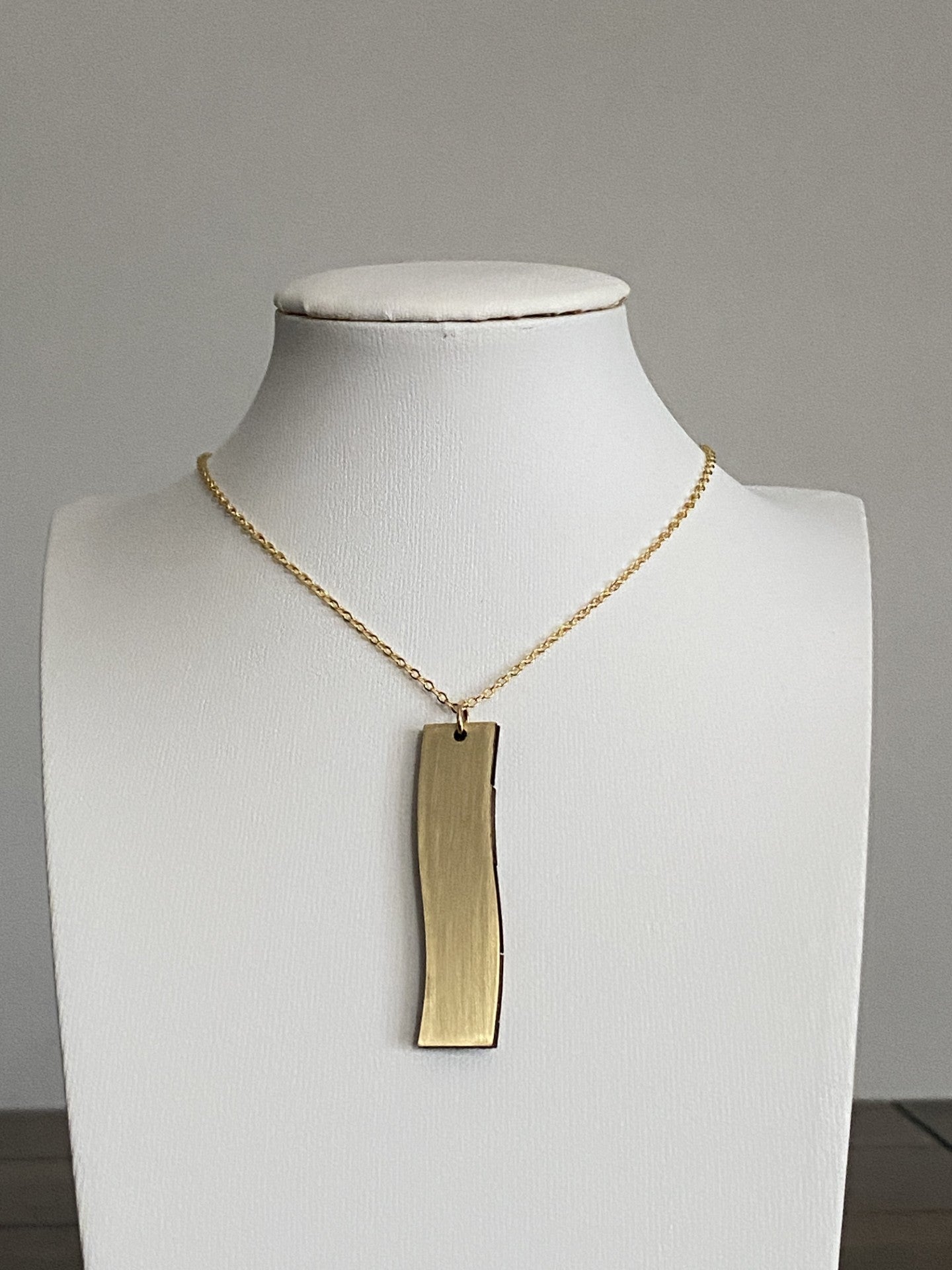 Handmade Brass and Wood Necklace with Hand-Painted Resin, 16K Gold Chain