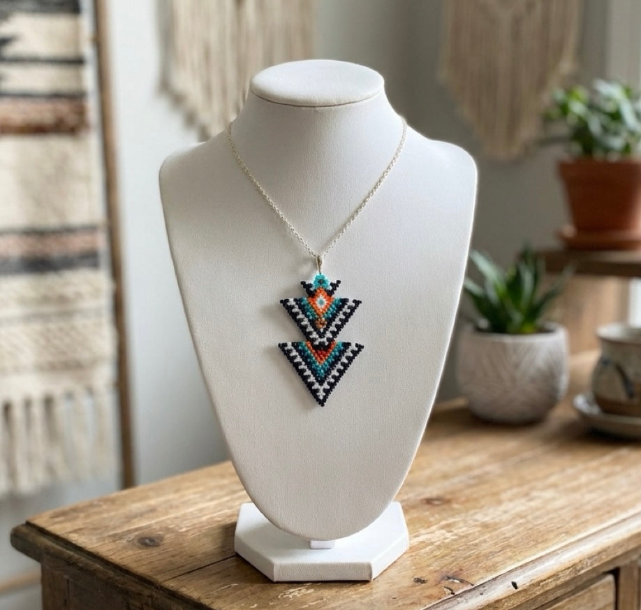 Indian-Inspired Miyuki Bead Necklace and Earrings Set – Sterling Silver Chain & Hooks – Handmade Statement Jewelry