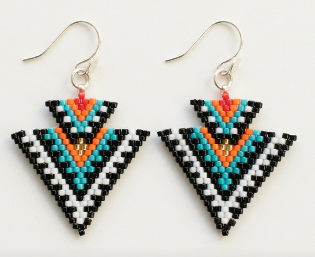 Indian-Inspired Miyuki Bead Necklace and Earrings Set – Sterling Silver Chain & Hooks – Handmade Statement Jewelry