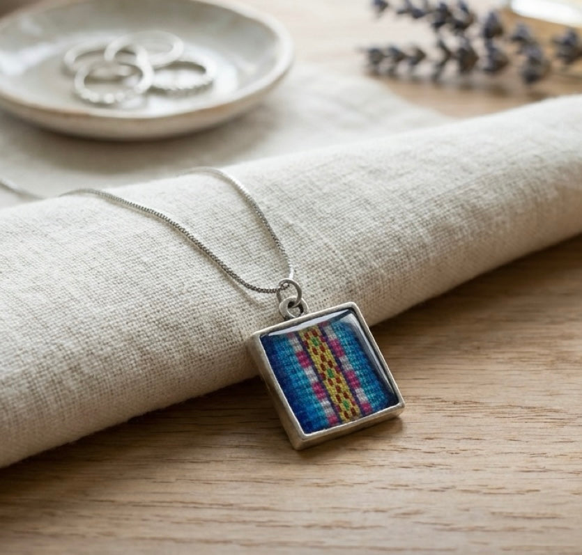 Handmade Resin Art Necklace in Alloy Bezel – 18” Adjustable Rhodium-Plated Chain – Choose Your Design