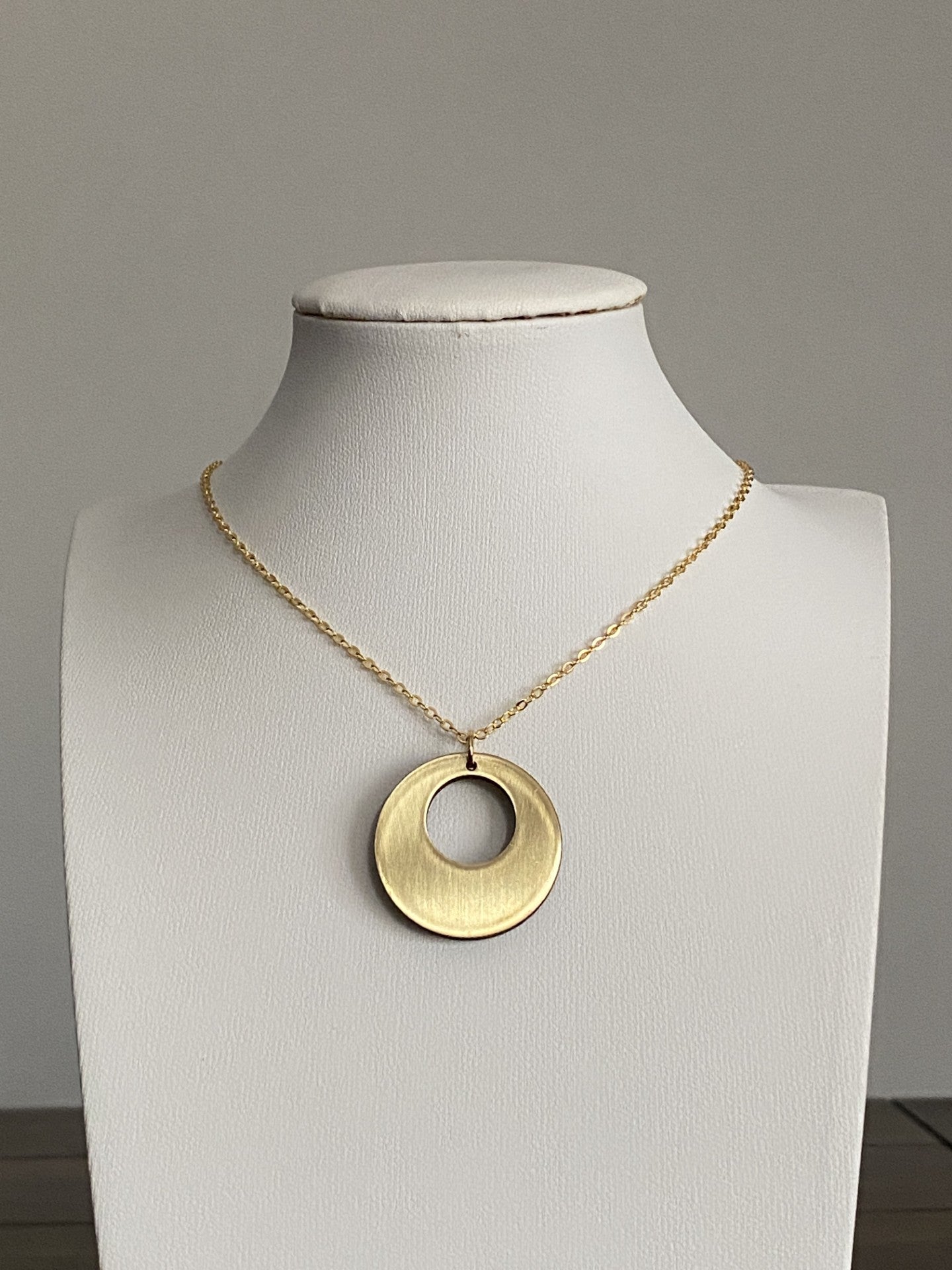 Handmade Brass and Wood Necklace with Hand-Painted Resin, 16K Gold Chain