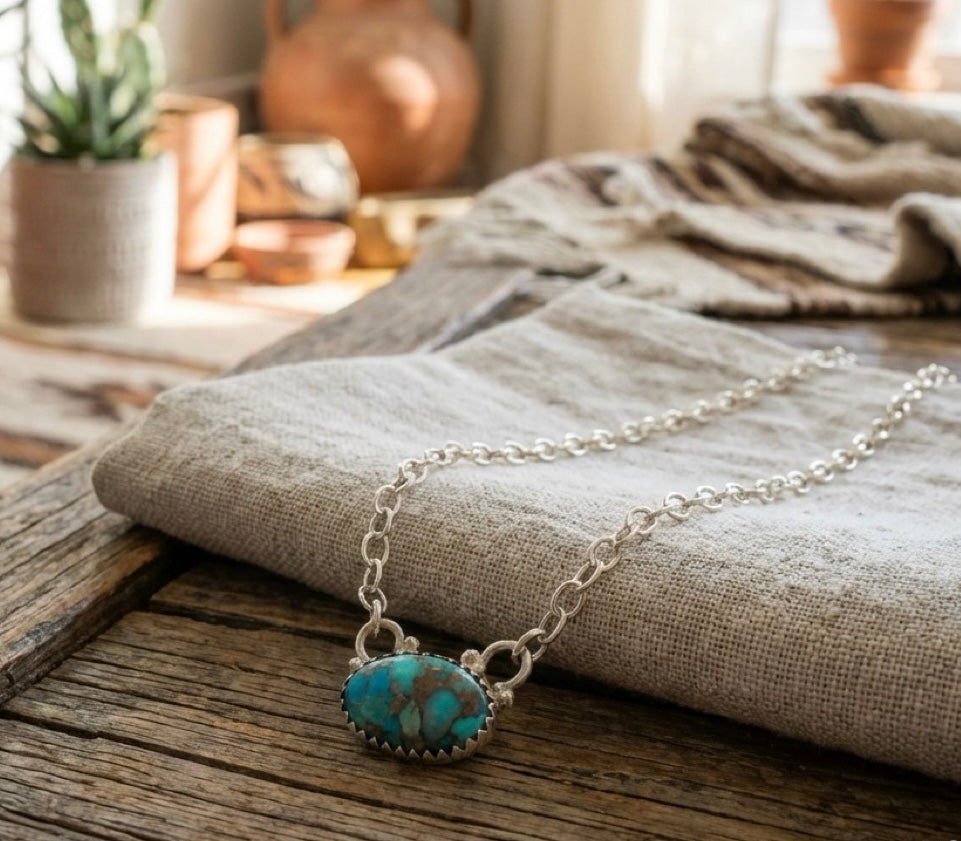 Sterling Silver Natural Stone Pendants – Golden Hills Turquoise, Turquoise, or Heart Tiger’s Eye