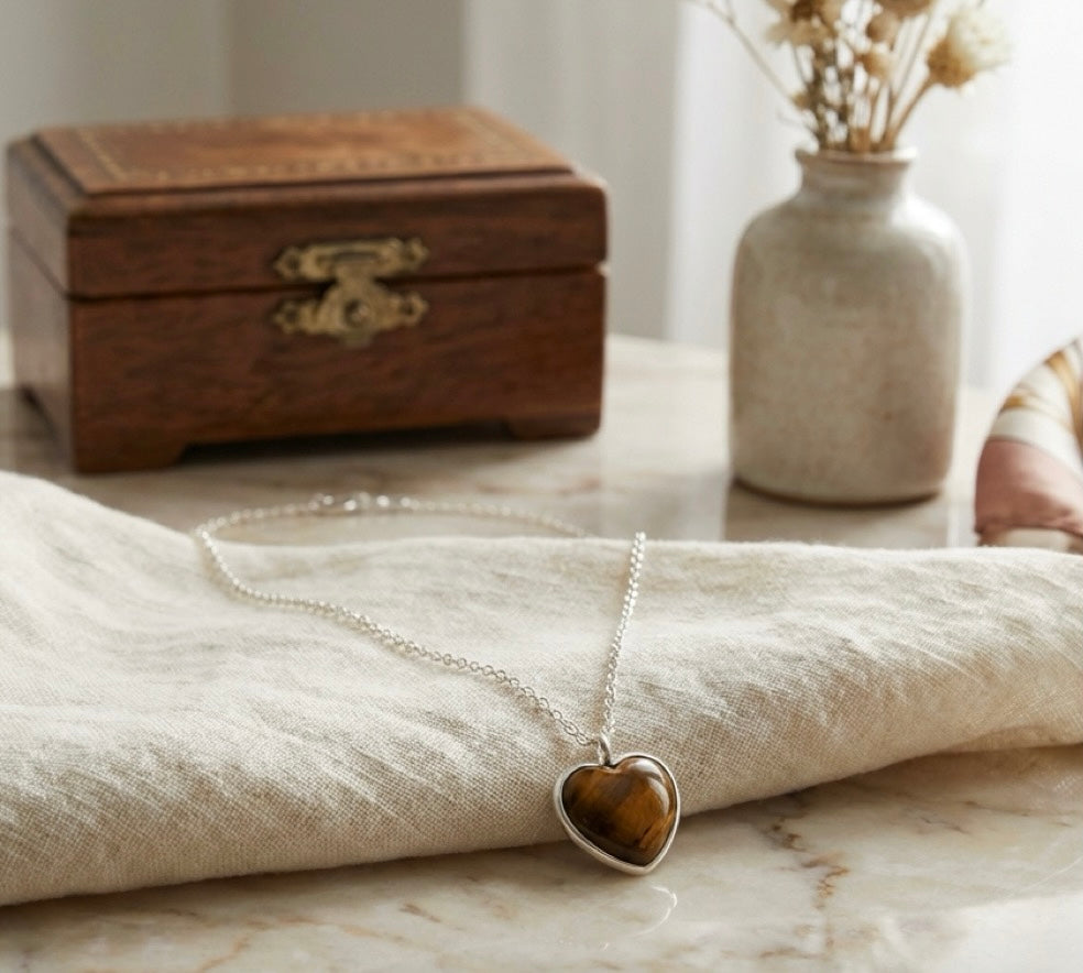 Sterling Silver Natural Stone Pendants – Golden Hills Turquoise, Turquoise, or Heart Tiger’s Eye