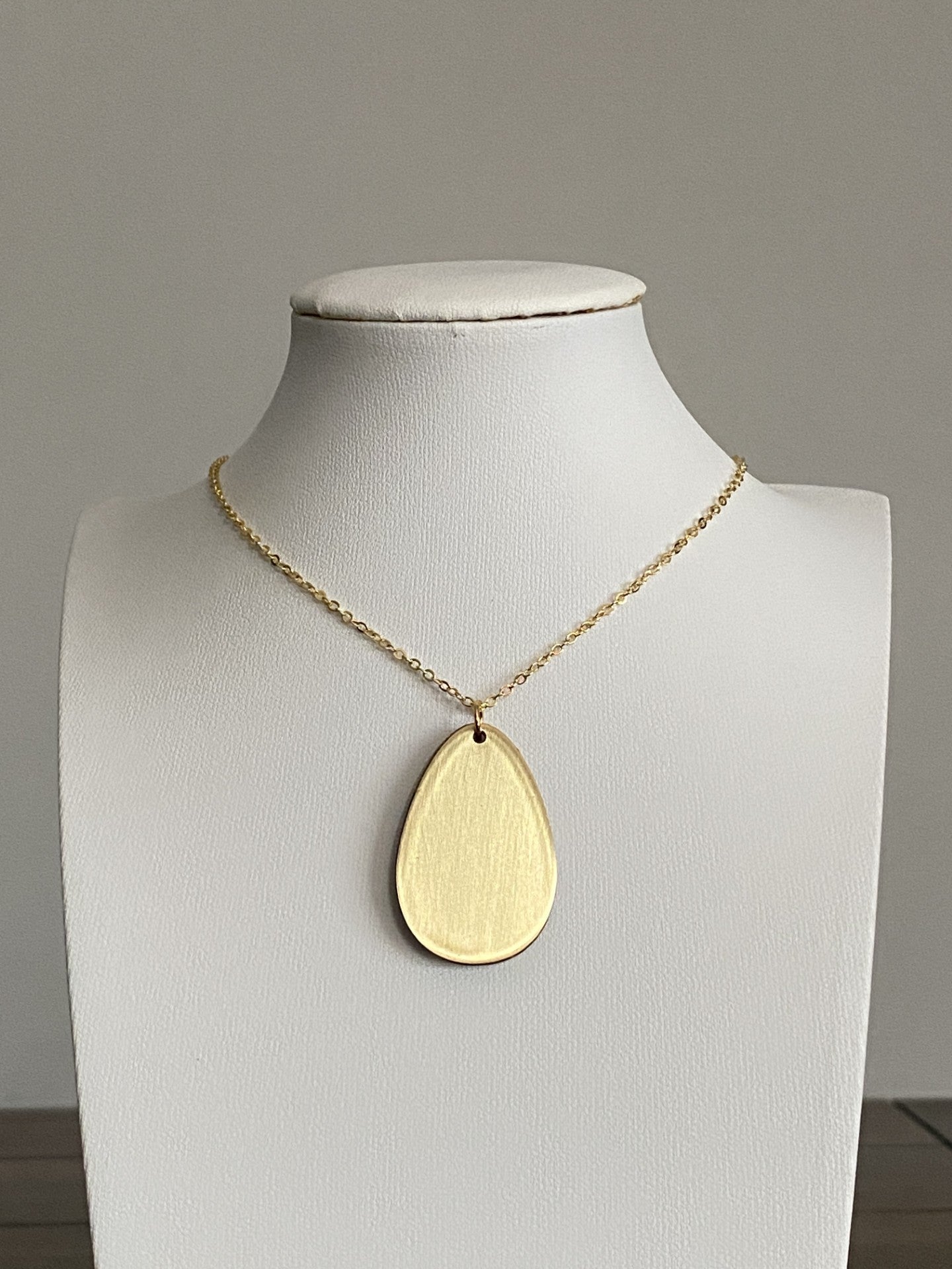 Handmade Brass and Wood Necklace with Hand-Painted Resin, 16K Gold Chain