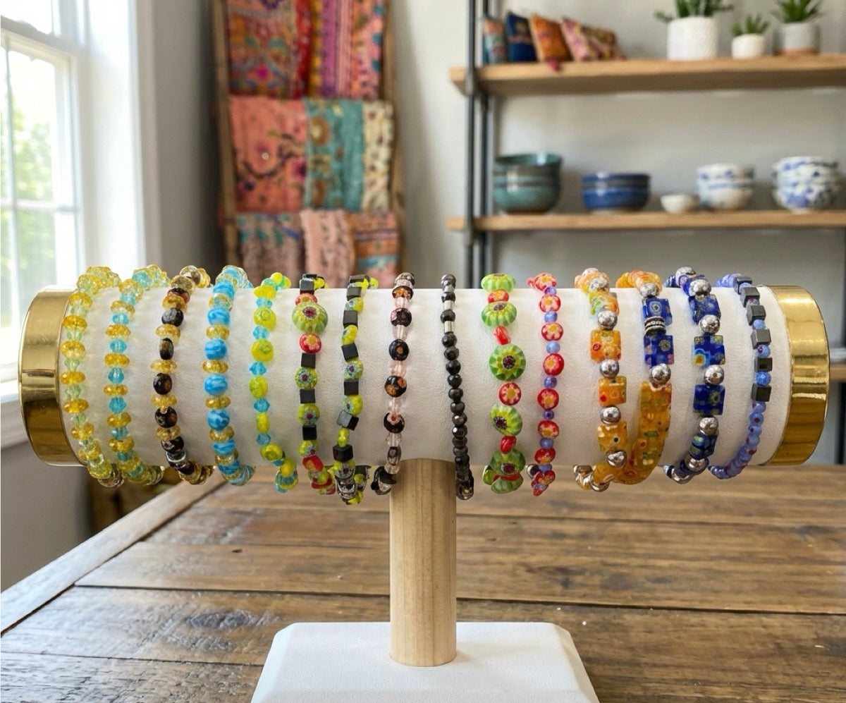 Murano Crystal Beaded Stretch Bracelets – Colorful Handmade Jewelry