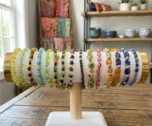 Murano Crystal Beaded Stretch Bracelets – Colorful Handmade Jewelry